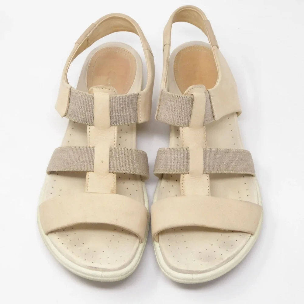 ECCO Damara Womens Sandals Beige Leather Elastic Strap Comfort 7